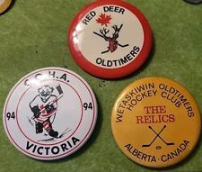 [3] Three Vintage Canadian Oldtimers Hockey  C.O.H.A. Pin Back Button  picture