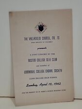 Boston College Glee Club Concert Program 1942 WW2 Lynn English High  Emmanuel picture