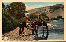 Vtg Apaches Halting For Water at Rio River Horses Navajo Arizona Linen Postcard picture