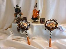Bethany Lowe Halloween- Greeting Witch, Musical Cat, & Drum Rattles-NWT picture