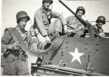 WWII 50 Caliber Machine Gun Us Army Soldiers Half Track Ammo Snapshot Photo picture