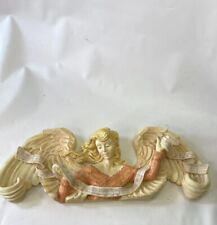 1997 Large Winged Angel Holding Music Roll Wall Sitter Plaque Figurine Signed picture