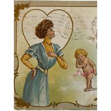 Antique 1911 Ephemera Valentine Postcard Embossed Woman Cupid Poem H. Wessler picture