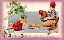 Winsch Easter Postcard Baby Toddler Child Holding Chicks Riding a Chicken Girl picture