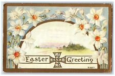 1913 Easter Greetings White Flowers Embossed Whitewater Wisconsin WI Postcard picture