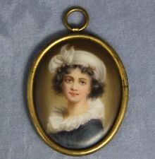 Antique Miniature Portrait on Porcelain Framed Wall Plaque 1 5/8
