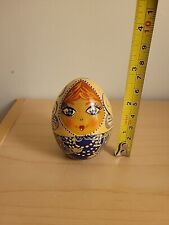 Decorative Russian Wood Egg Hand Painted Easter Christmas Doll Used picture