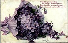 c1900s Botanical Violet Flowers Bouquet Greetings Postcard Color Posted Stamp picture