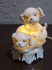 Vintage Porcelain Puppy Dog Pair Aladdin Night Light Boudoir Lamp Gold Trim 6