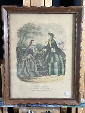 Antique Arts & Crafts Carved Wood Picture Frame w/ French Fashion Plate  picture