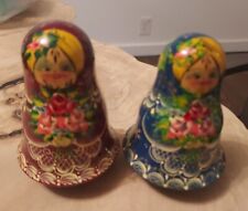 Pair Of Signed Wooden Russian Roly Poly Girl  BELLS Wobble picture