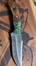 8 inches  Damascus  Bowie  Knife With Leather Boot Sheath Laser  punisher Edc picture