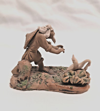 Vintage Mudmen Chinese Man Bird Clam Miniature Clay Figurine Asian 2