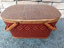 LGE Vintage Wicker Picnic Basket Woven Redmon Redman Metal Handle Rust Color USA picture