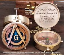 Engraved Masonic Brass Compass Gift With Wooden Box | Personalized Masonics Gift picture