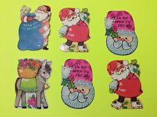 6x MCM Christmas Gift Tags Vtg 60s Santa Holiday Art Craft Scrapbook Decoupage picture