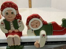 Wooden Hand Painted Shelf Sitting Vintage Elves picture