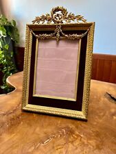 French Louis XVI Dore Bronze and Velvet Picture Frame Bow and Wreath picture