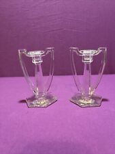 Pair of Krystol Art Deco Crystal Candlestick Holders - Chippendale, 4.5