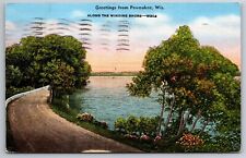 Greetings From Pewaukee Wis Along The Winding Shore C1949 Postcard M29 picture