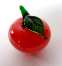 Miniature Red Glass Apple with Green Leaf  1.25