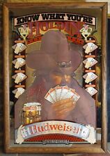 Budweiser Bar Mirror Sign Know What Your Holdin' Poker Hand Guide Rare 19