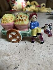 Rare Vintage Donkey Cart Kitsch Salt & Pepper set Mule and Hay Bales.  picture