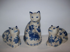 Lot of 3 Vintage Delft Blue Set of Ceramic Hand Painted Cat Figurines picture