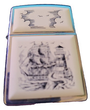Vtg Scrimshaw Ship & Lighthouse ZIPPO In Metal Tin Never Used Code J 05 picture
