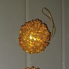 Vintage Beaded Sequin Push Pin Christmas Ornament Gold on Gold 2.25