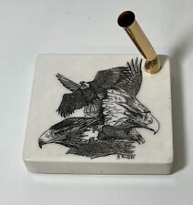Montana Marble Etched Eagles - Desk Gold Pen Holder - Made in USA  picture