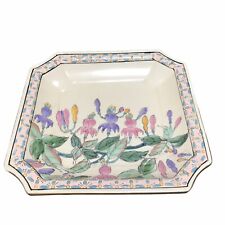 VINTAGE Chinese HFP Macau Square Bowl Garden Floral Hand Painted Raised Texture picture