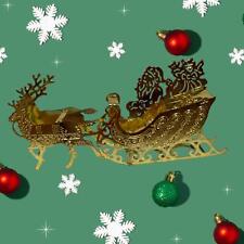 Vintage Solid Brass Santa Sleigh Reindeer Noel 3D Christmas Ornament Kitschy picture