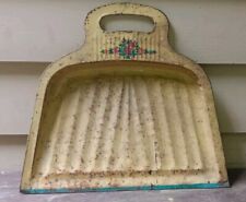 Vintage Very Old Metal Tin Dust Pan Hand Painted Folk Art Decor Yellow Dust Pan picture