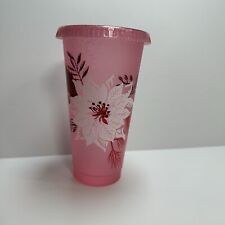 STARBUCKS Glitter Pink Holiday Reusable Cold Cup Poinsettia Red White Venti 24oz picture