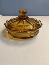 Vintage Amber Fostoria Coin Glass Lidded Candy Trinket Dish Eagle Depression picture