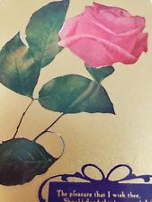 C 1910 Best Wishes Poem Large Pink Rose Long Stem Gold Foil Antique DB Postcard picture