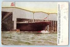 Camden New Jersey NJ Postcard Launch Of The Mongolia 600 Foot Steamship 1906 picture
