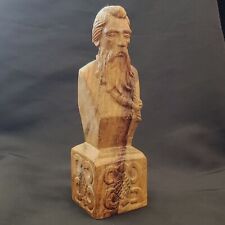 FOLK ART Figurine Wood Man with Long Beard and Carvings on Base 9 3/4