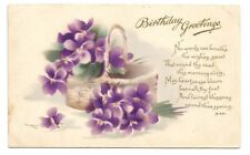 Birthday Greeting Postcard Purple Flowers c1910 picture