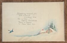 1920s Merry Christmas Greetings Snowy Winter Scene VTG Postcard picture