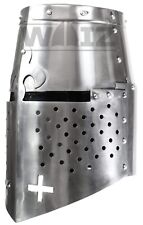 Medieval Era Crusader Riveted Great Helm Knight Steel Silver Helmet picture