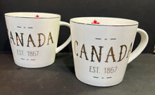 Pair of 2 “Canada Est 1867” Coffee Mugs Large White Grace Ceramics Maple Leaf 🍁 picture