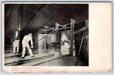Pre-1907 WINDOW GLASS BLOWING BLOWER WITH PARTLY FINISHED CYLINDER POSTCARD picture