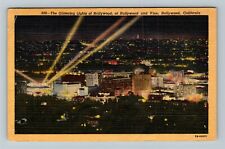 Hollywood CA-California Aerial View Glittering Lights Vintage Postcard picture