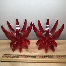2 Vintage Friedel Ges Gesch Red MCM Atomic - Lotus Candlestick Holders, lot set picture