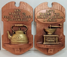 Chalkware Wall Hangings 1978 Tea Kettle Coffee Grinder Copper Gold Miller picture