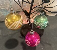 3 VINTAGE USA Mica Stencil Christmas 2.5”T BALL ORNAMENTS picture