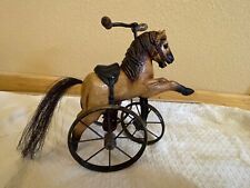 ANTIQUE HORSE TRI-CYCLE VELOCIPEDE WITH HORSE HAIR TAIL CARVED WOOD WROUGT IRON picture