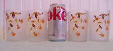 4 Vintage Jewel Tea Autumn Leaf Frosted Libbey 3 3/4 Tall Juice Glasses UNUSED picture